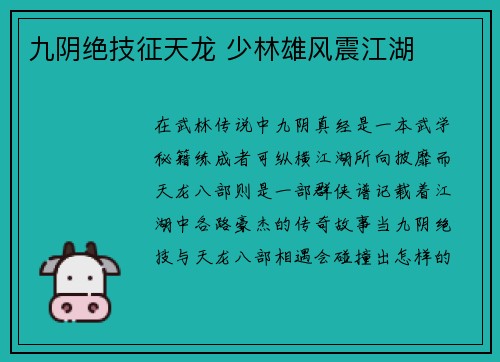 九阴绝技征天龙 少林雄风震江湖